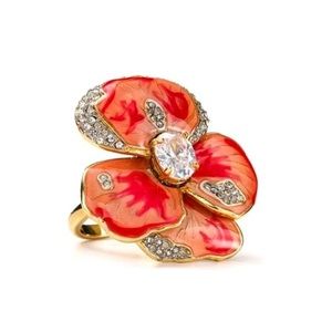 Juicy Couture Coral Enamel Pansy Cocktail Ring